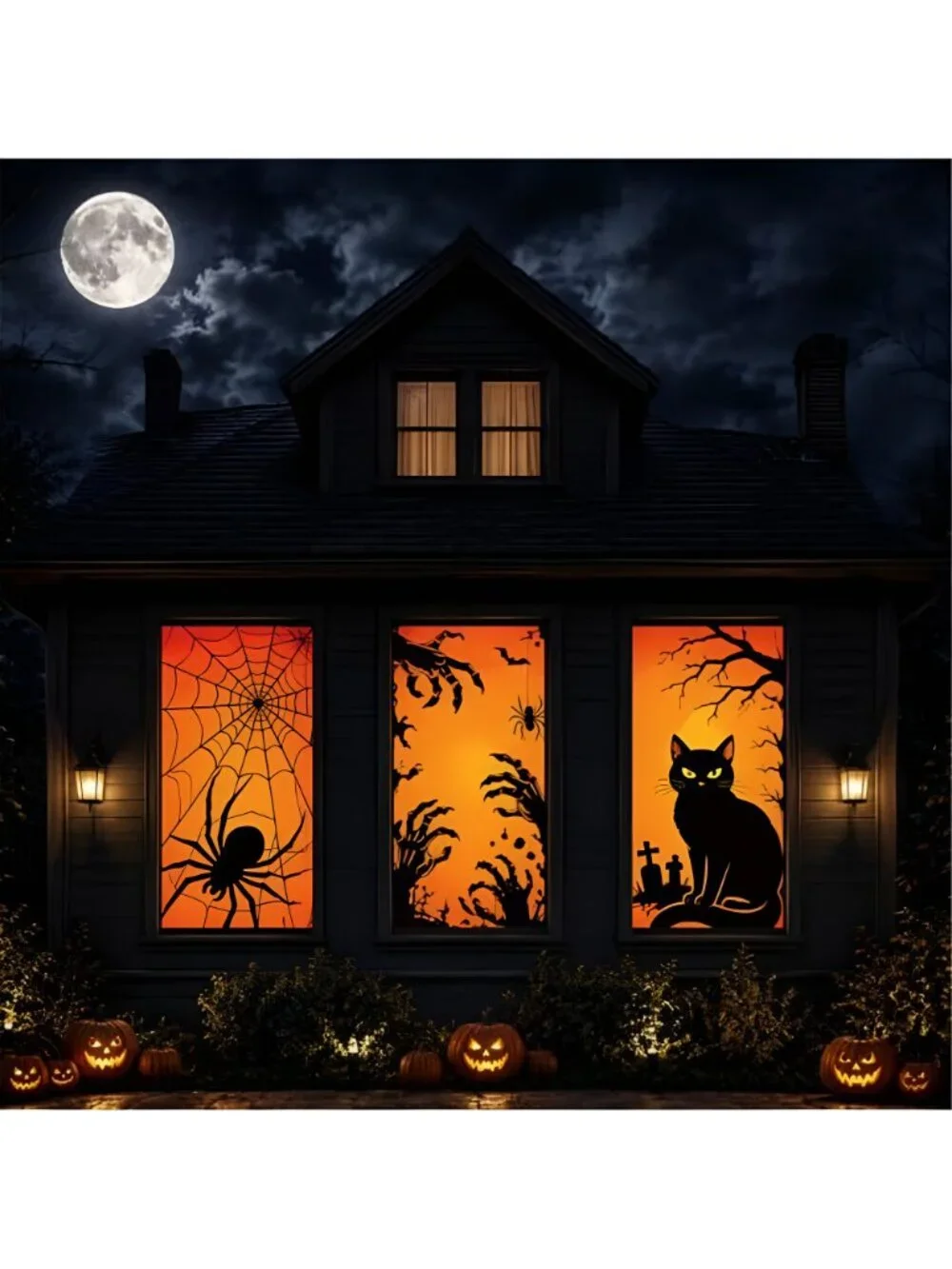 3 Pcs Halloween Silhouette Window Decor Large Spooky Hand Black Cat Spider
